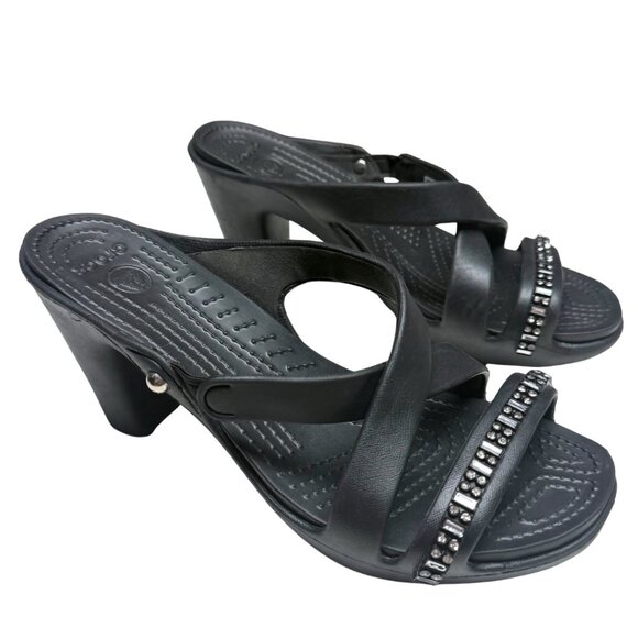 Black Crocs Cyprus IV/V Rhinestone Heeled Sandals – Women’s 9 – NWOT - Picture 3 of 12